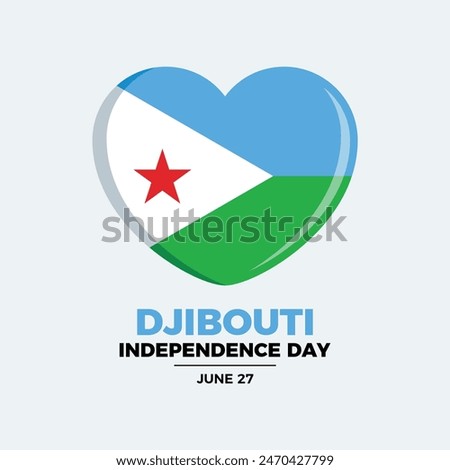 Djibouti Independence Day poster vector illustration. Djibouti flag in heart shape icon. Template for background, banner, card. Djibouti flag love symbol. June 27. Important day
