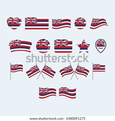 Hawaii flag icon set vector isolated on a gray background. Hawaii state flag graphic design element. Hawaii flag icons in flat style. Hawaii symbols collection