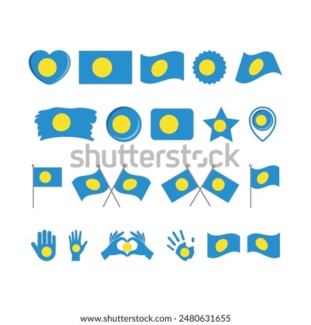 Palau flag icon set vector isolated on a white background. Palau flag graphic design element. Flag of Palau icons in flat style. Palau symbols collection