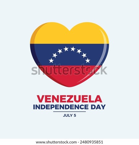 Venezuela Independence Day poster vector illustration. Venezuela flag in heart shape icon isolated on a gray background. Venezuelan flag love symbol. Template for background, banner, card. July 5.