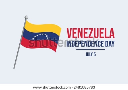 Venezuela Independence Day poster vector illustration. Venezuelan flag on a pole icon on a gray background. Waving Venezuela flag symbol. Template for background, banner, card. July 5. Important day