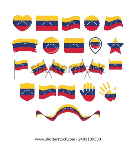 Venezuela flag icon set vector isolated on a white background. Venezuelan flag graphic design element. Flag of Venezuela icons in flat style. Venezuela symbols collection