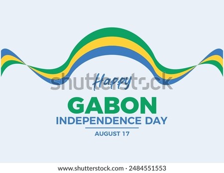 Gabon Independence Day poster vector illustration. Gabon flag ribbon icon on a gray background. Abstract Gabonese flag symbol. Template for background, banner, card. August 17 every year