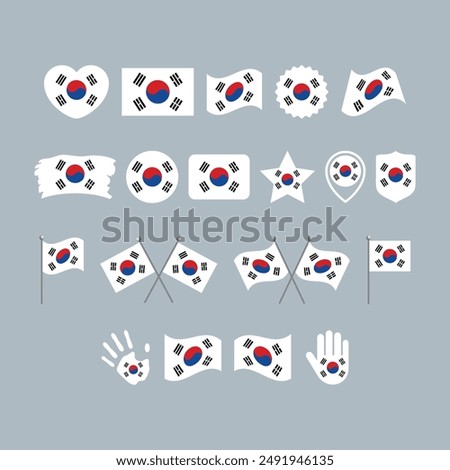 South Korea flag icon set vector isolated on a gray background. South Korean flag graphic design element. Flag of South Korea icons in flat style. South Korean symbols collection