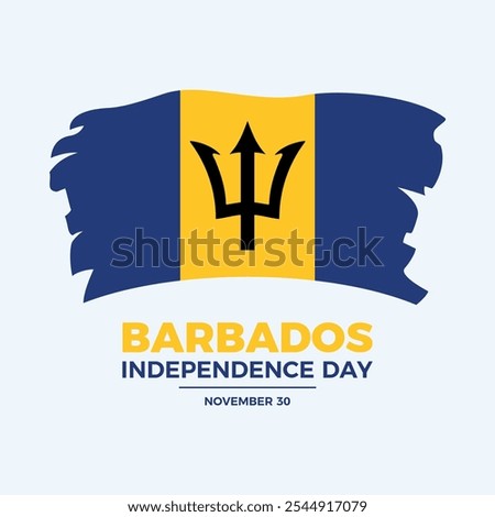 Barbados Independence Day poster vector illustration. Grunge Flag of Barbados icon. Paintbrush Barbadian Flag design element. Template for background, banner, card. November 30 every year