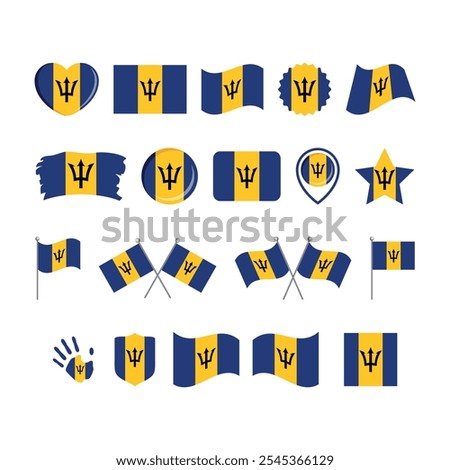 Barbados flag icon set vector isolated on a white background. Barbadian flag graphic design element. Flag of Barbados icons in flat style. Barbados symbols collection