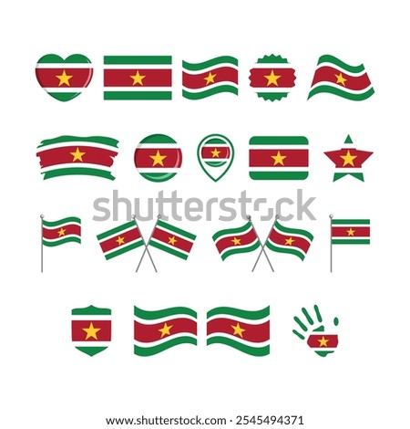 Suriname flag icon set vector isolated on a white background. Suriname flag graphic design element. Flag of Suriname icons in flat style. Suriname symbols collection