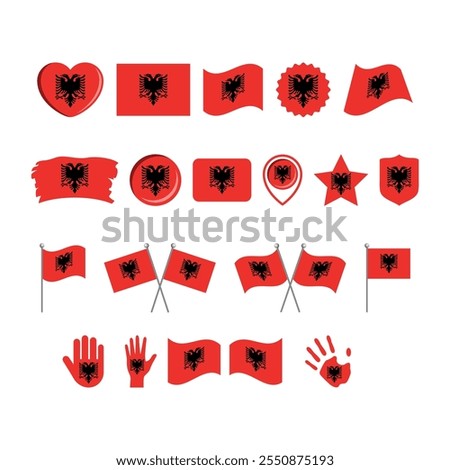 Albania flag icon set vector isolated on a white background. Albanian flag graphic design element. Flag of Albania icons in flat style. Albania symbols collection