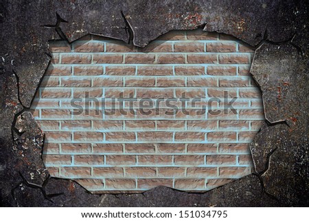broken grunge wall with brick wall inside