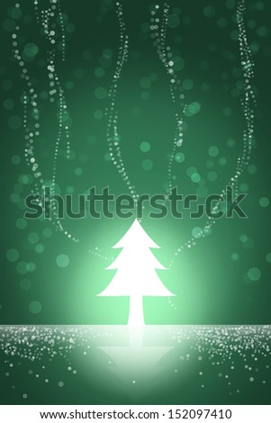 Christmas tree with snow falling , light sparkle background