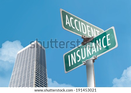 Signs for insurance and accident with office building