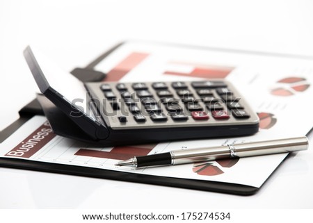 business financial chart analysis with calculator. Accounting