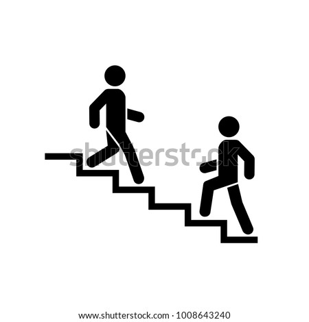 Upstairs-downstairs icon sign. Walking man in the stairs. Career symbol. flat design. Vector illustration.