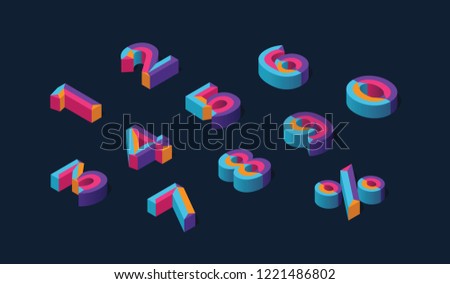 0, 1, 2, 3, 4, 5, 6, 7, 8, 9 isometric 3D numeral alphabet.  Percent off, sale background. Colorfull polygonal triangle Letter. Eps10. Vector Isolated Number.