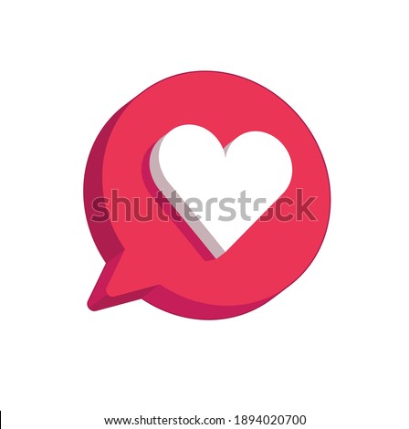 Heart in speech bubble icon. Love, like a sign. Isometric, three dimensions. Emotion, chat and Social Network Vector illustration