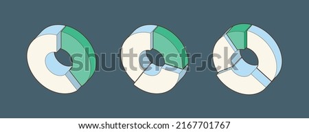 Donut, Pie chart icons, isolated on background. 3d, Isometric Diagram vector illustration.