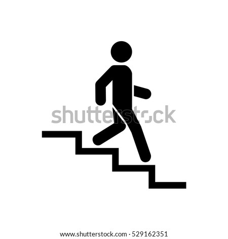 Downstairs icon sign. Walk man in the stairs. Career Symbol. flat design. Vector illustration.