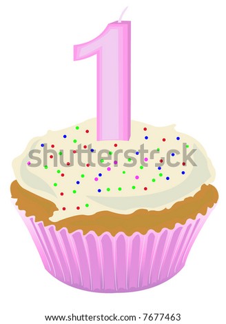 Number One Birthday Candle On A Cupcake Stock Vector Illustration ...