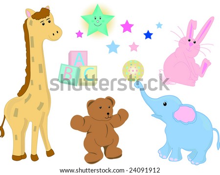 Baby animals and toys
