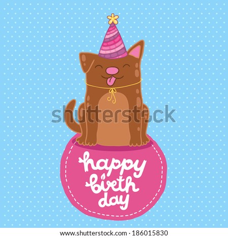 Happy Birthday card background with a dog. Vector holiday party template