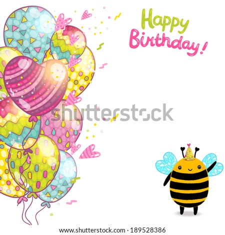 Happy Birthday card background with a bee. Vector holiday party template