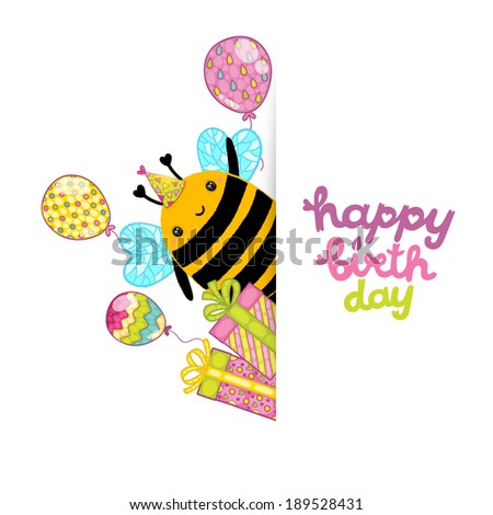 Happy Birthday card background with a bee. Vector holiday party template