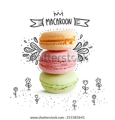Cute macaroon with doodles.  Vector food image