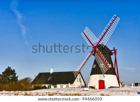 Windmill on Mando in the wadden sea, Ribe, Denmark