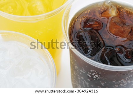 fizzy drinks in plastic beakers