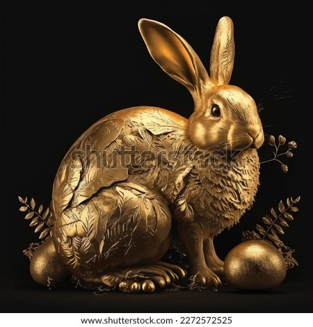 Golden rabbit, bunny,, luxury, scupulture, gold, metalic, vector, easter