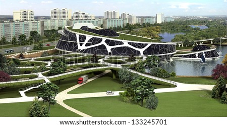 3D visualization of the eco building with bionic form and energy-efficient technologies. Similar images in my portfolio.