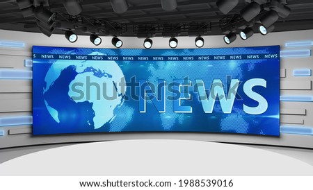 3D illustration Tv studio. News room. Blye background. News Studio. Studio Background. Newsroom bakground. The perfect backdrop for any green screen or chroma key production.