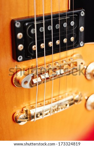Beautiful Electric Guitar Standing Up Inside, close-up