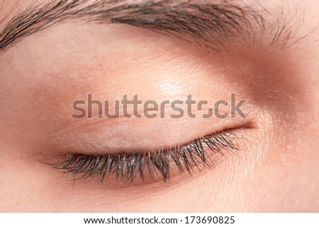 Closed female eye lashes closeup