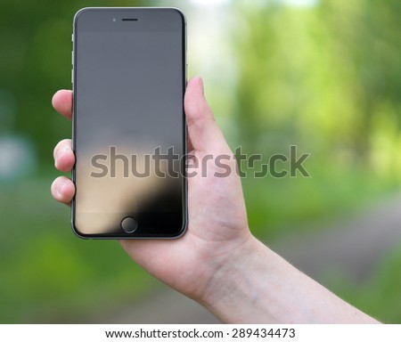 UFA, RUSSIA - JUNE 21, 2015: New iPhone 6 Plus is a smartphone developed by Apple Inc. Apple releases the new iPhone 6 Plus