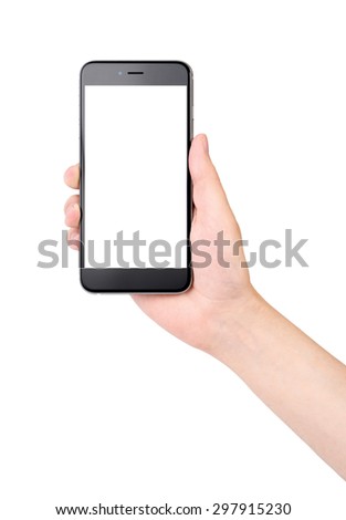 Phone in hand on white background, isolated