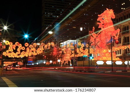 SINGAPORE - Jan 31: Chinatown as Singapore welcomes in Chinese New Year on Jan 31, 2014 in Singapore. The city state\'s ethnic Chinese began settling in Chinatown circa 1820s.