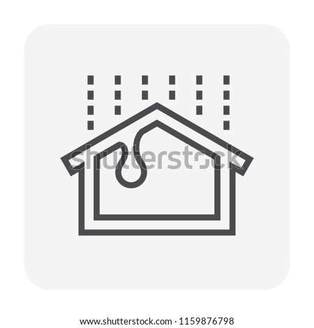 Rain water leak or drip vector icon. Cause by roof tile damage, broken, crack from wind, hail, storm. Problem for repair, fix, maintenance by caulking sealant for home house building. Editable stroke.