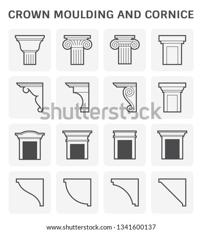 Crown moulding and cornice for architectural  detail decoration work vector icon set design.
