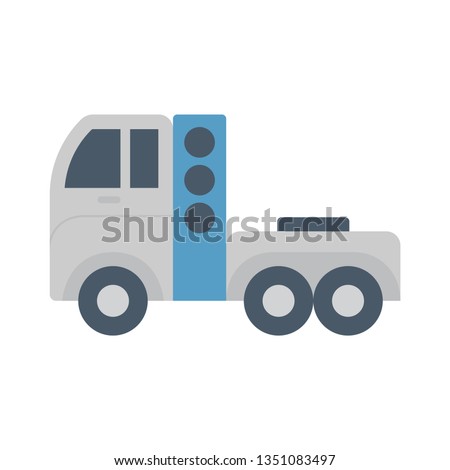 Tractor unit of trailer truck and cylinder tank bottle vector icon. That vehicle and fuel container for storage power energy i.e. cng, ngv. Natural gas fuel with methane, propane for transportation.