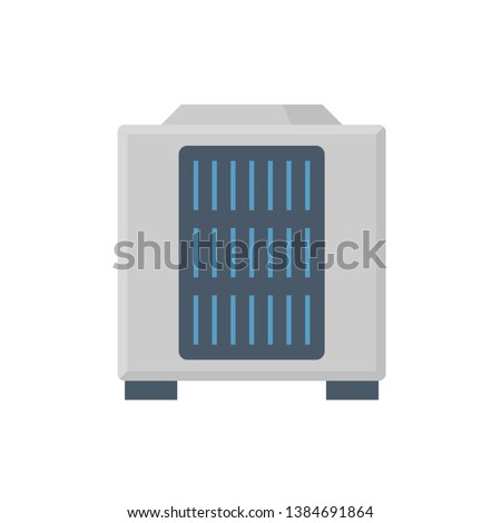 Condenser unit or compressor vector icon. Outside part of air conditioner (AC) or air conditioning HVAC system. Temperature control technology to heat ventilation by fan for cooling home or building.