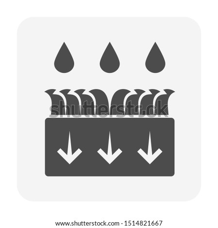 Stormwater and infiltration in lawn or drainage basin vector icon. Include cross section of soil, grass, rain, rainwater, groundwater to detention, retention and percolation into soil at underground.