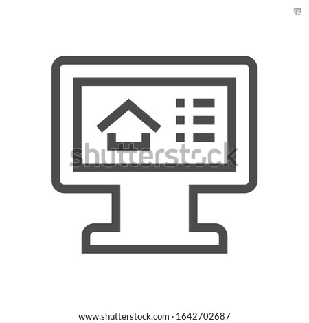 Search house vector icon. Consist of building on screen computer. That resident, agent or realtor to online find real estate or property for development, owned, sale, rent, buy or investment. 48x48 px