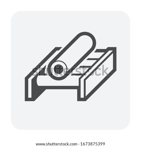 Metallurgy or metallurgical production industry vector icon. Consist of hot steel, metal pipe product on rolling mill or production line. Manufacturing process in foundry, furnace or factory plant.