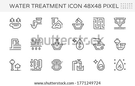 Water treatment plant building vector icon. Include wastewater purification, filtration and clean water supply. Industry system or waterworks consist of pump station, filter, sewage, sludge and tank.