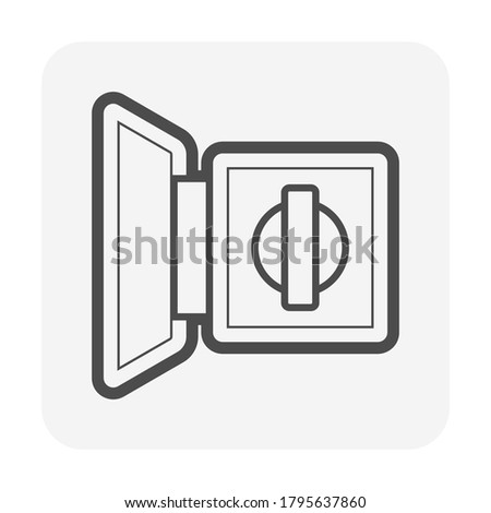 Fuel tank door or tank cover or fuel filler lid vector icon. Include fuel filler cap or fill cap inside. Device is a automotive part or opener for close, open and protection fuel tank of car, vehicle.