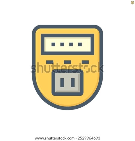 Digital timer switch vector icon. Programmable electronic hardware with clock, power plug socket electrical outlet for automatic control electrical power by delay, countdown, on and off. 48x48 pixel.