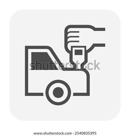 Paint thickness measure check or inspection vector icon. By use equipment tool may called paint thickness tester meter gauge. Device for quality control of paint, coat and film on car vehicle.