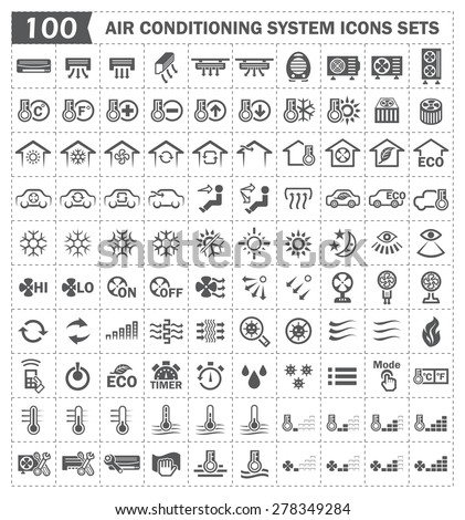 Air conditioner system icon. Including with air compressor unit with many function control of HVAC systems to removing heat and moisture from interior both home and car. Vector icon set design.