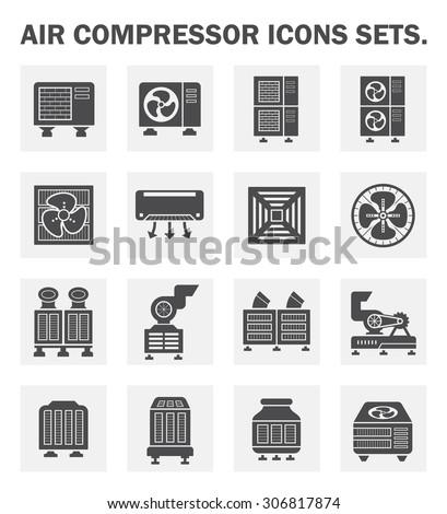 Air conditioner icon. Including with air compressor, condenser unit, ventilation, duct and chiller. That is a part of HVAC systems to removing heat and moisture from interior.  Vector icon set design.